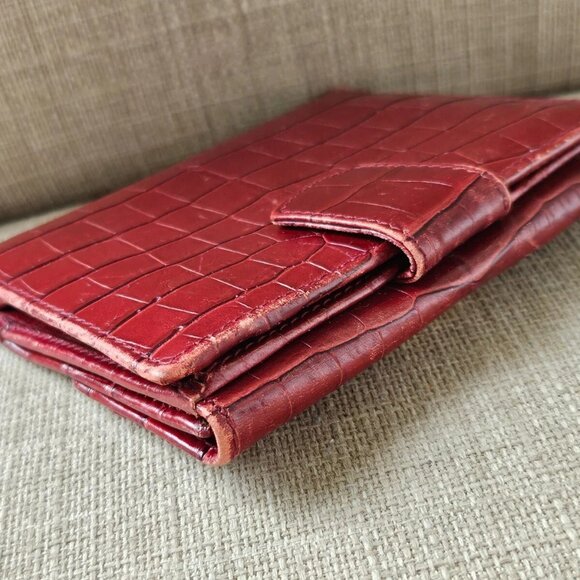 Salvatore Ferragamo Card Holder Embossed Vara Red Leather Bifold Wallet Italy - Picture 3 of 14